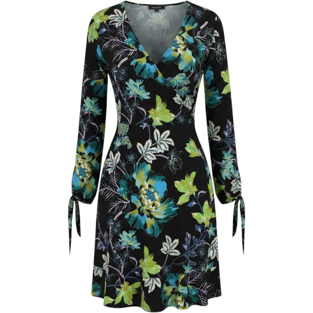 Hale Bob Womens Black‎ Floral Long Sleeve Ruffle Mini Dress Small Womens Y2K